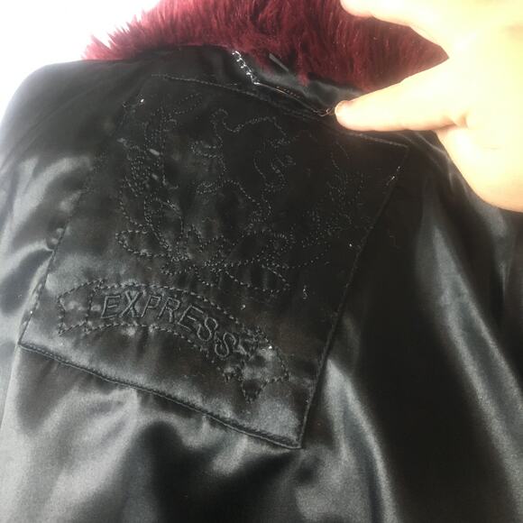 Express Special Edition red faux fur coat bomber jacket size Medium - Picture 8 of 10